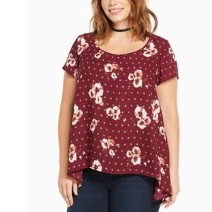 Torrid Burgundy Floral Georgette Sharkbite Top Women's Size 2X Short Sleeves